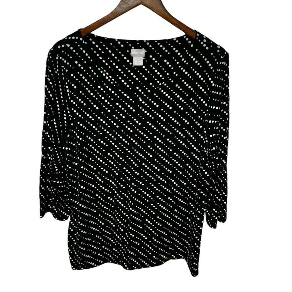 Chico's Black/White Polka Dot Top Size 3 (XL)